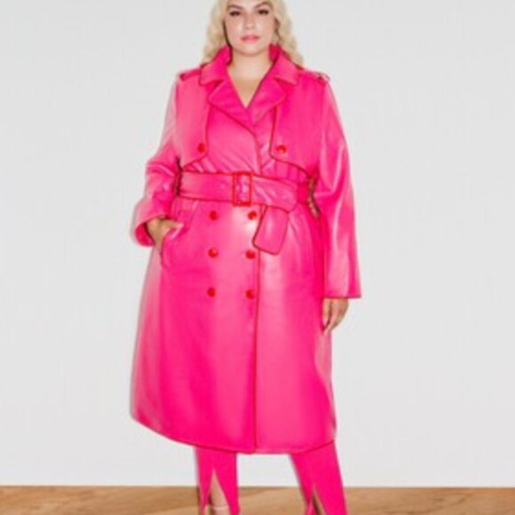 RARE Hilary Macmillan Barbie Hot Pink Trench Coat Size 1X - Picture 3 of 4